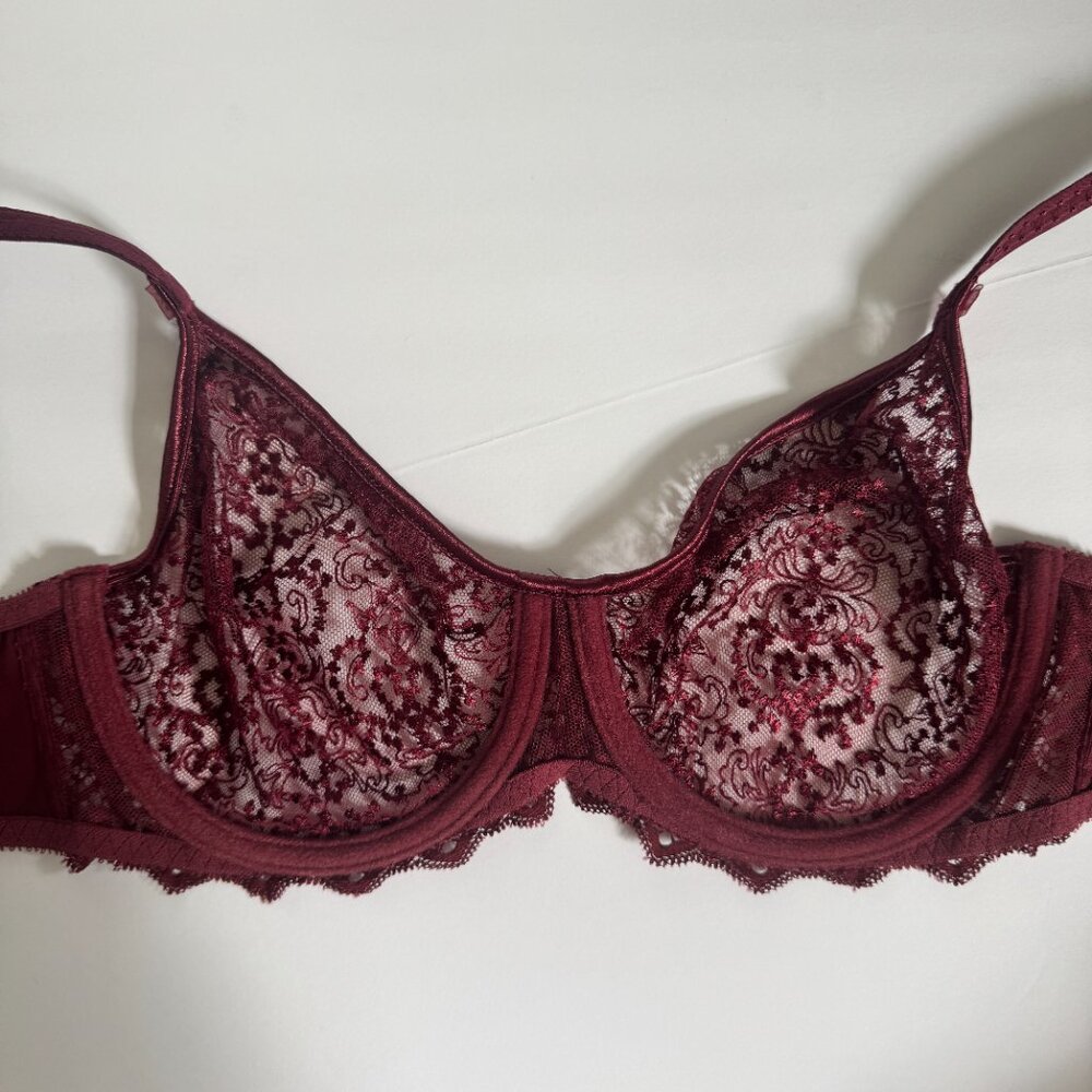 Empreinte Cassiopee Garnet Red Lace Full Cup Underwired Bra - 34C - Picture 5 of 9